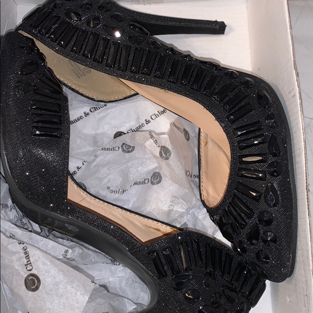 Black rhinestone heels
